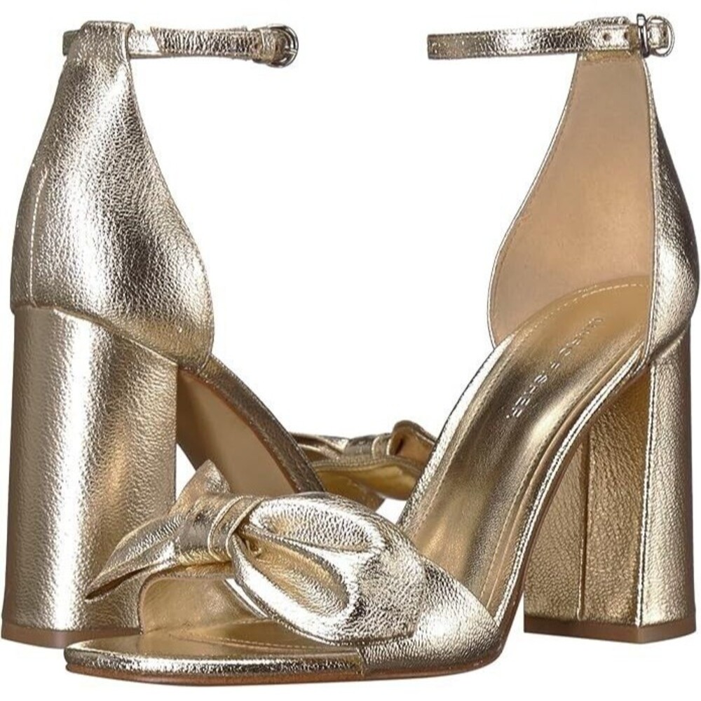 Metallic Gold Block Heel Ankle-Strap Sandals - Women